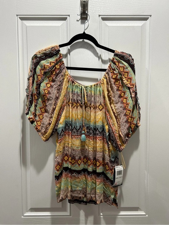 Democracy Tops - Democracy Multi-Color Off-Shoulder Boho Tunic